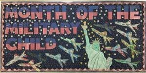 Text: Month of the Military Child with the Statue of Liberty & jets colored by children