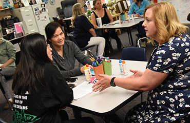  CLDE Teacher Linda Hagedorn facilitates an adult English class at SRES.