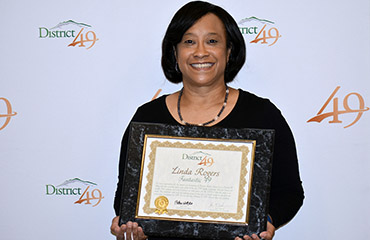  Linda Rogers, teacher at Horizon Middle School, is honored Feb. 11 during Fantastic 49 festivities.