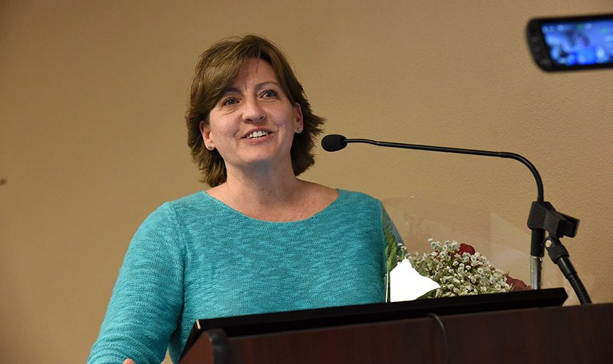 Wendi Sidney, learning services administrative assistant, is recognized March 9 during Fantastic 49.