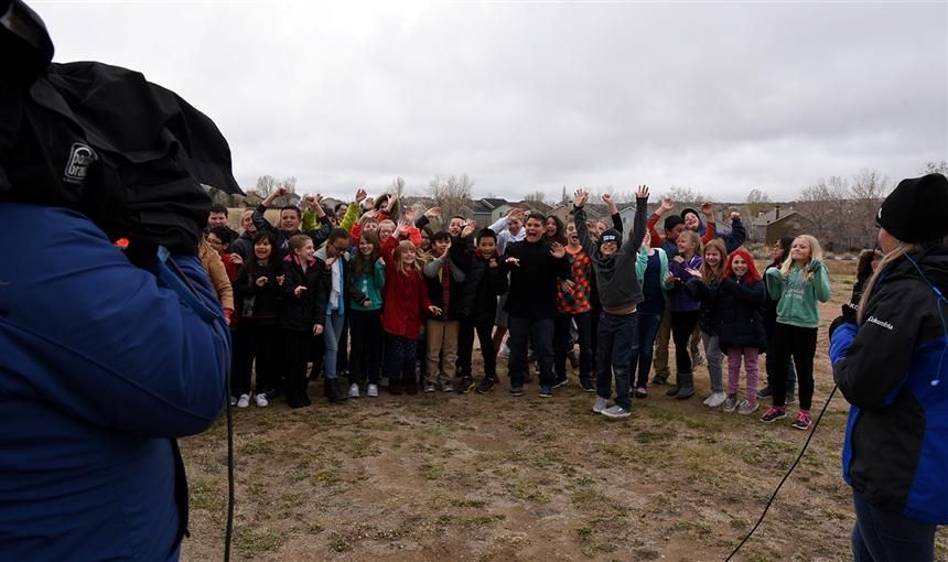  SES Students Show Their Spirit During a Live KOAA News Broadcast April 29.