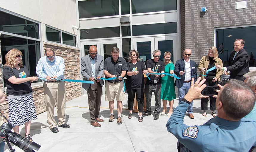  D49 leaders cut ribbon during ceremony at Inspiration View Elementary School