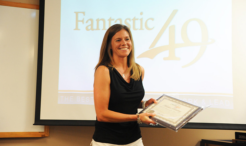  Heather Reading, kindergarten teacher, is recognized as RES's Teacher of the Year.