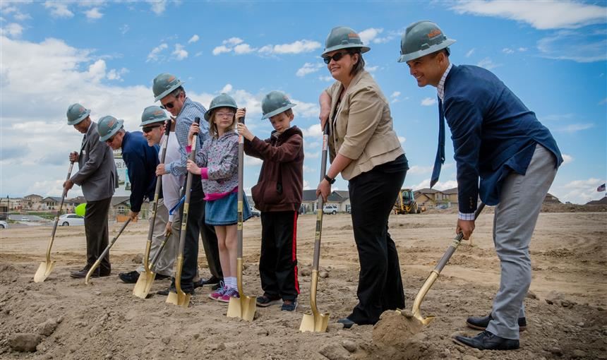  D49 Chief Officers and other dignitaries break ground for new elementary school.